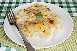 Fish pie on cafe table