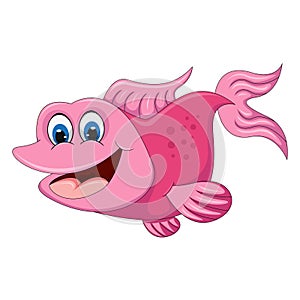 Fish pink and big smile friendly cartoon vector illustration