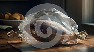 Fish in plastic bag. Plastic pollution in ocean, fighting for a clean ocean concept. Generative ai