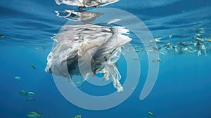 Fish and plastic pollution. Envrionmental problem - plastics contaminate seafood