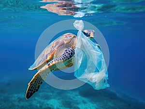 Fish and plastic pollution. Envrionmental problem - plastics contaminate seafood