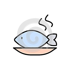 Fish, plate icon. Simple color with outline vector elements of public catering icons for ui and ux, website or mobile application