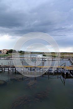 Fish pond and traditional fishing industry in Sardinia