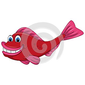 Fish red funny and cute smile with big teeth cartoon vector illustration