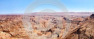 Fish River Canyon during the dry season top view, beautiful scenic mountain landscape panorama in Southern Africa, Namibia