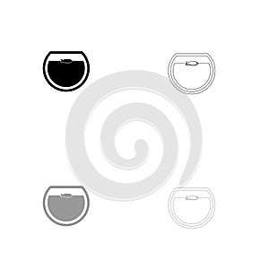 Fish in round aquarium black and grey set icon .