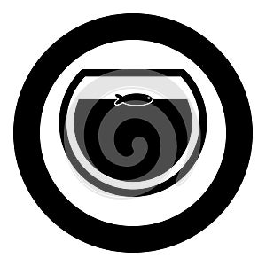 Fish in round aquarium black icon in circle vector illustration isolated .