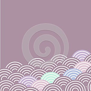 Fish scales simple Nature background with japanese sakura flower, white Light blue green purple pink, wave circle pattern card ban