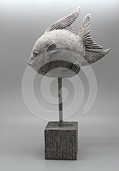 Fish sculpture. Hand made Fish sculpture. Engraved style. Sea and river fish. Bibelot home accessory.