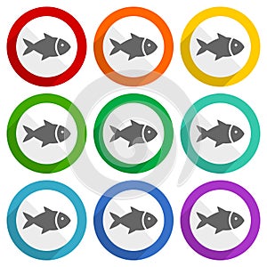 Fish, sea, animal, seafood, nature, food vector icons, set of colorful flat design buttons for webdesign and mobile applications photo