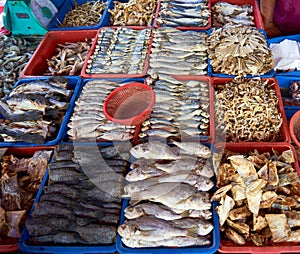 Fish and sea food at asian street market