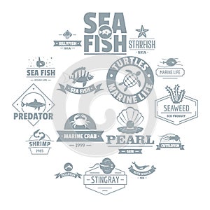 Fish sea logo icons set, simple style