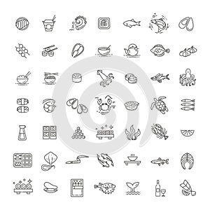 Fish and seafood - outline icon collection, vector for restaurant menu