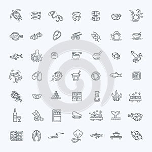 Fish and seafood - outline icon collection, vector for restaurant menu