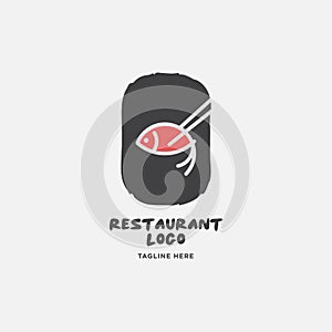 Fish and seafood restaurant logo, BBQ Fish and Sushi logo, Fish logo with minimalis style