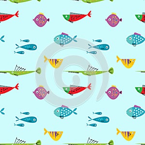 Fish seamless pattern cartoon isolated on white background. photo