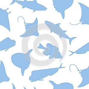 Fish seamless pattern. Vector color blue image background.