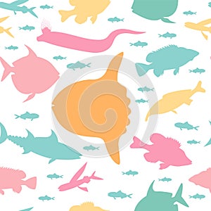 Fish seamless pattern. Vector color image background.