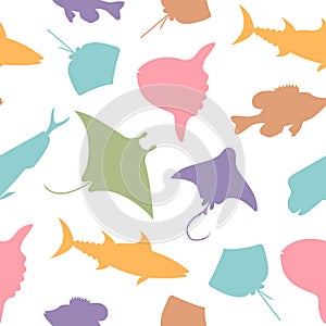 Fish seamless pattern. Vector color image background.