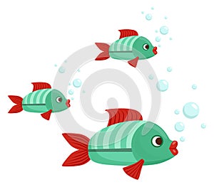 Fish shoaling. Cute cartoon ocean fauna characters photo