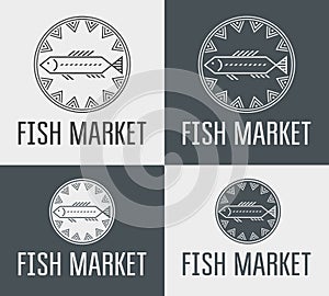 Fish shop logo. Stylish geometric fish in a circle
