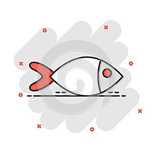 Fish sign icon in comic style. Goldfish vector cartoon illustration on white isolated background. Seafood business concept splash