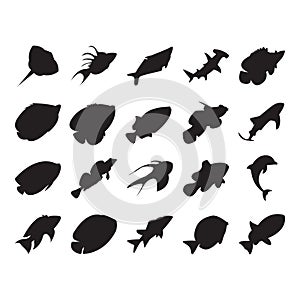 fish silhouette icon set