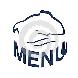 Fish silhouette with waves for menu design. Blue seafood symbols on white background for menu restaurant.