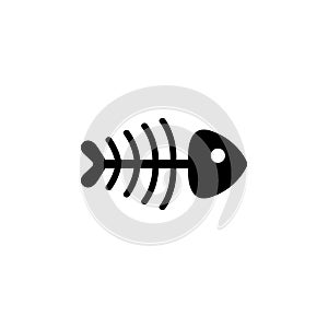 Fish Skeleton, Fishbone Fossil. Flat Vector Icon illustration. Simple black symbol on white background. Fish Skeleton, Fishbone