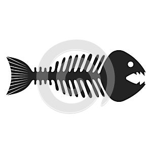 Fish skeleton icon, black fishbone and drawing