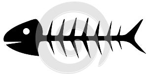 Fish skeleton silhouette design on a white background for creative projects