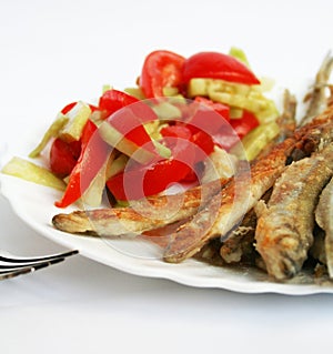 Fish -smelt in flour crust appetizer with salad