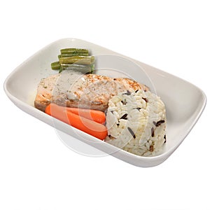 Fish snack for air passengers of the first class cabin on a white background