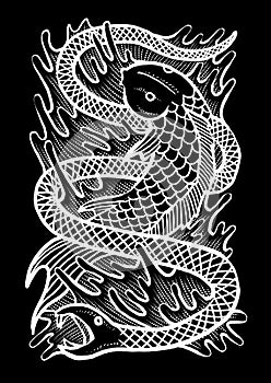 Fish Snake Art Illustration