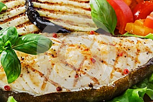 Fish steak grilled vegetables