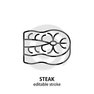Fish steak line icon. Fried salmon outline vector symbol. Editable stroke