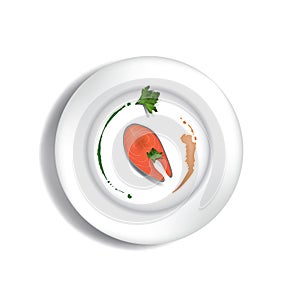 fish steak on a plate. Vector illustration decorative design photo