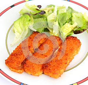 Fish sticks with salad