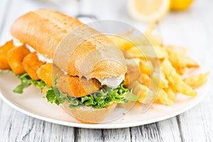 Fish Sticks on a sandwich (close-up shot)