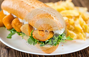 Fish Sticks on a sandwich (close-up shot)