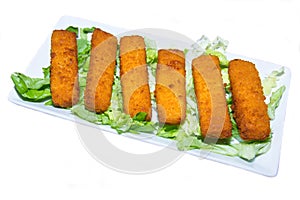 Fish sticks on tray seen from above