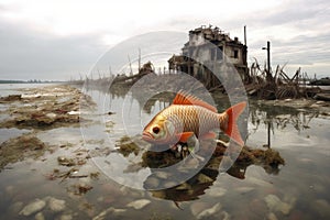 fish stranded on the shore after the tsunami recedes