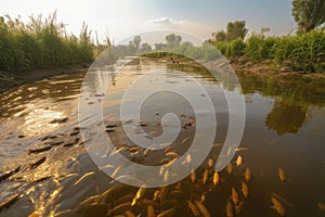 fish swimming in murky water surrounded by agricultural runoff