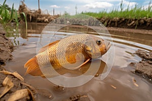 fish swimming in murky water surrounded by agricultural runoff