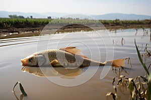 fish swimming in murky water surrounded by agricultural runoff