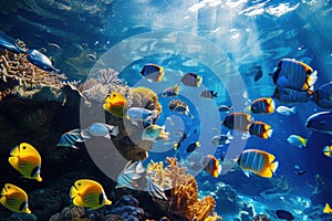 Fish swimming near a coral reef in the oceans natural underwater environment