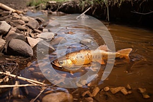 fish swimming in stream turned murky by runoff from nearby farm