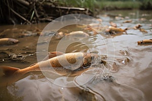 fish swimming in stream turned murky by runoff from nearby farm