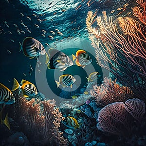 fish swimming underwater Beautiful underwater, generative AI