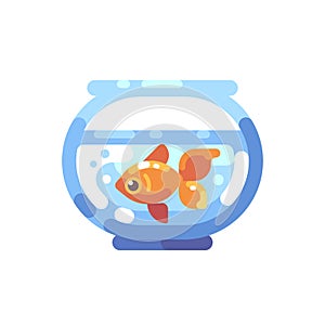 Fish tank flat icon. Round aquarium with goldfish flat illustration.